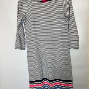 Lilly Pulitzer Noelle Navy Blue & White Stripe Dress with Hot Pink Details XXS